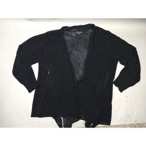 Eileen Fisher Sweater L Black Linen Blend Shrug Wrap Loose Knit Open Cardigan